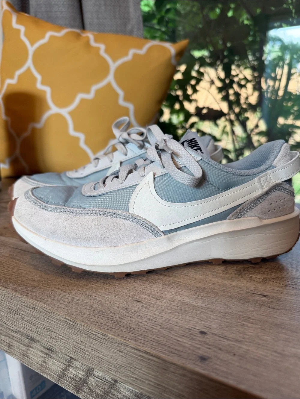 Nike Women’s Pale Blue and Cream Retro Runner Sneakers - Picture 1 of 4